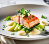 Saumon grillé, purée de céleri et beurre blanc